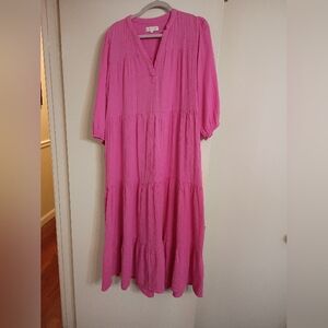 Pink V-Neck Lou And Grey Double Gauze Tiered Maxi  Dress Size Large
